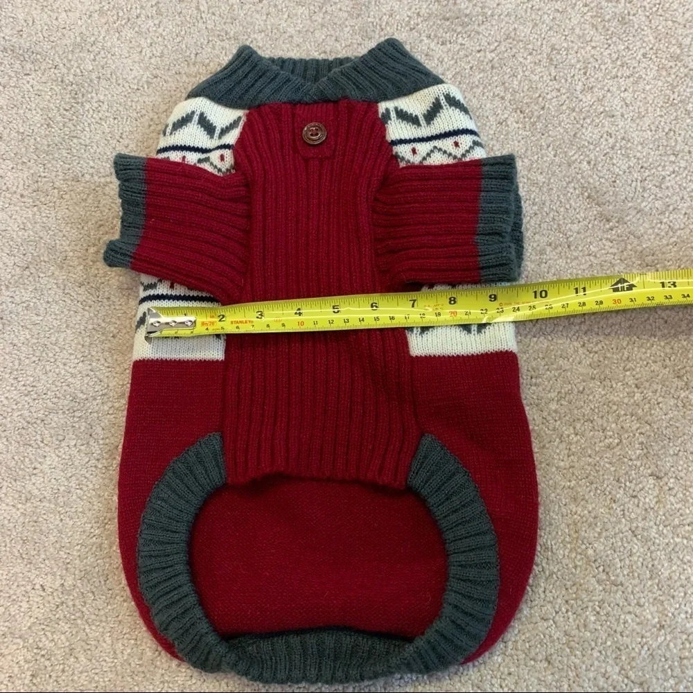 Sam And Coco small breed dog red cream and gray sweater size large